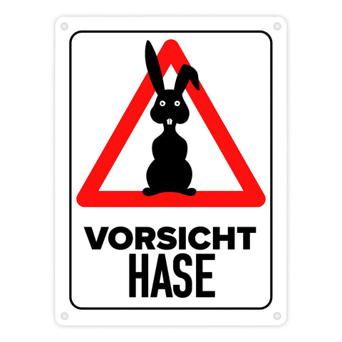 Vorsicht Hase Metallschild mit Hasen Silhouette