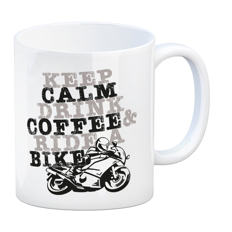 Keep calm & ride a bike Kaffeebecher zum Thema Motorrad fahren