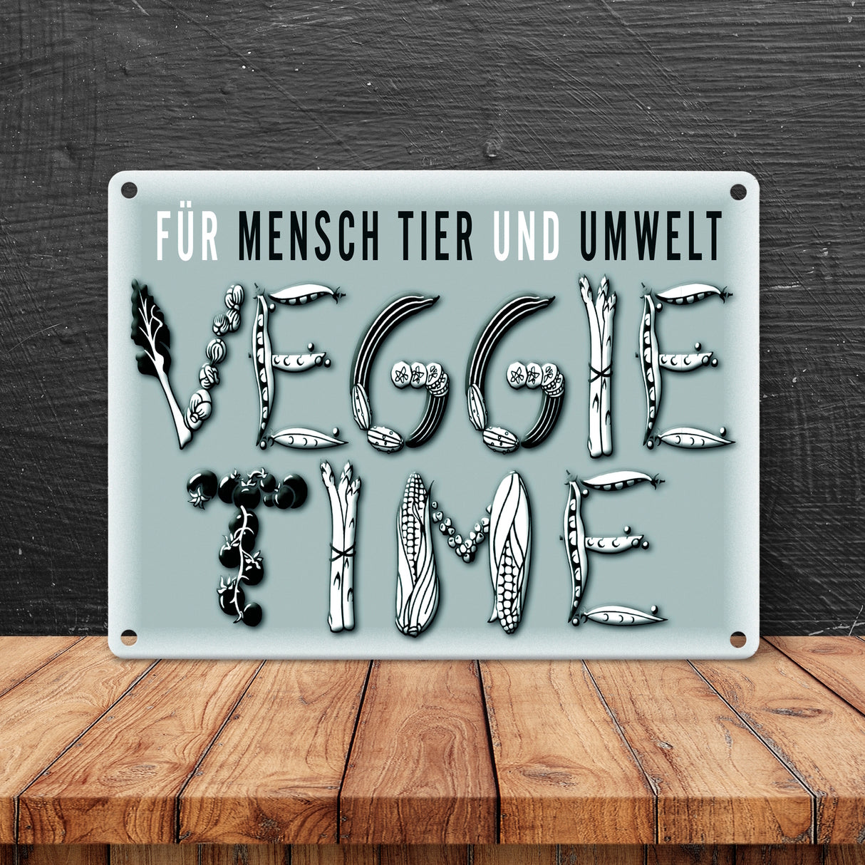 Veggie Time Gemüse Metallschild zum Thema Vegetarier