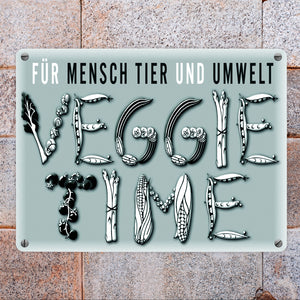 Veggie Time Gemüse Metallschild zum Thema Vegetarier