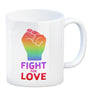 Fight for Love Kaffeebecher mit Faust in Regenbogenfarben