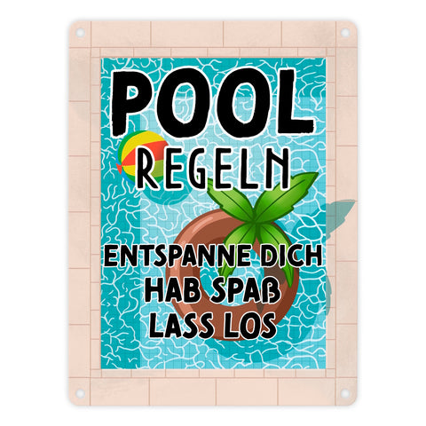 Poolregeln für Poolbesitzer Metallschild mit Schwimmring