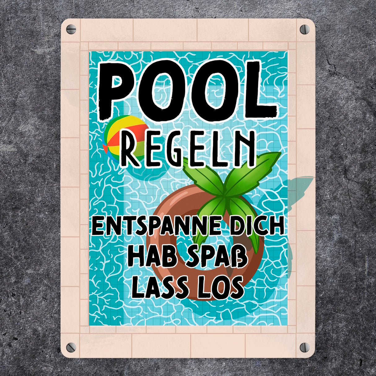 Poolregeln für Poolbesitzer Metallschild mit Schwimmring