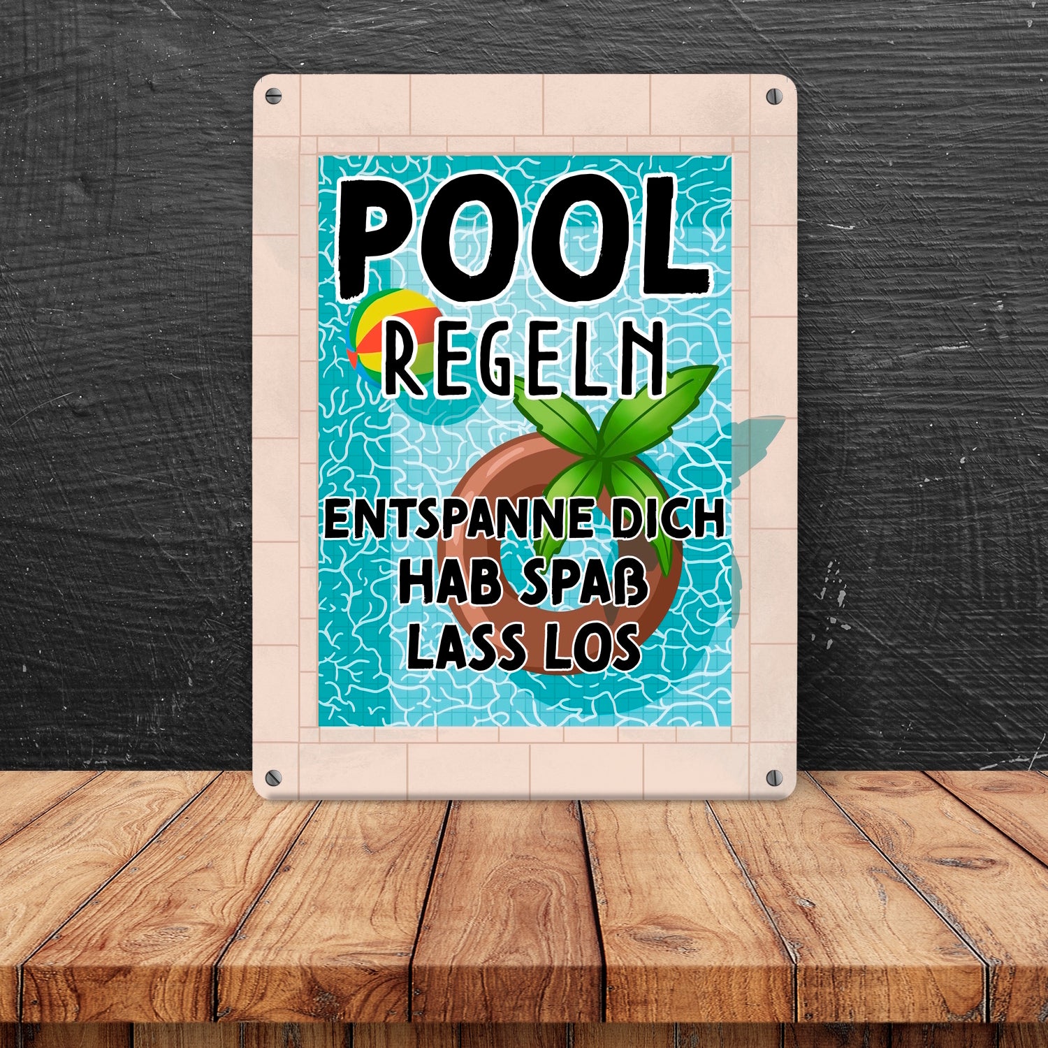 Pool-Regel-Schild Aus Aluminium – Witziger Spruch „At The Pool It's Always 5:00“ Für Drinnen & Draußen