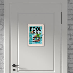 Poolregeln für Poolbesitzer Metallschild mit Schwimmring