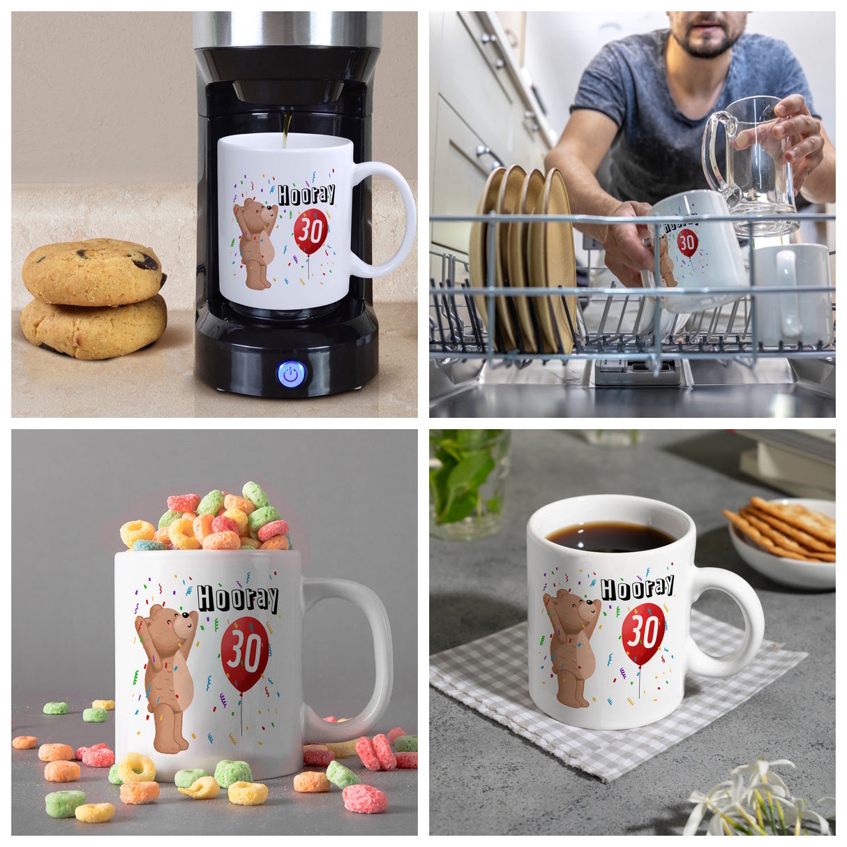 Kaffeebecher für den 30. Geburtstag mit Motiv: Hooray
