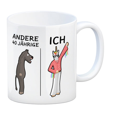 Witziger Kaffeebecher für den 40. Geburtstag mit Motiv: Andere und ich