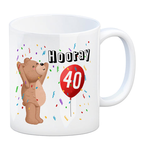 Witziger Kaffeebecher für den 40. Geburtstag mit Motiv: Hooray