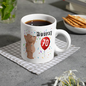 Witziger Kaffeebecher für den 70. Geburtstag mit Motiv: Hooray
