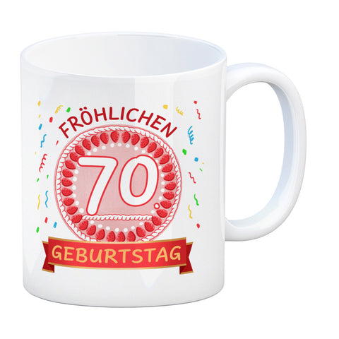 Witziger Kaffeebecher für den 70. Geburtstag mit Motiv: Torte