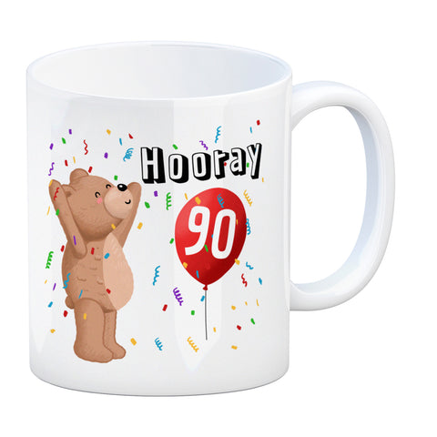 Witziger Kaffeebecher für den 90. Geburtstag mit Motiv: Hooray