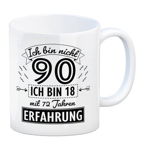 Witziger Kaffeebecher für den 90. Geburtstag mit Motiv: Erfahrung