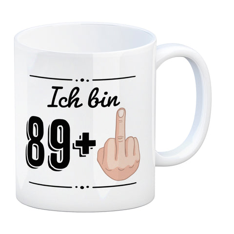 Witziger Kaffeebecher für den 90. Geburtstag mit Motiv: Mittelfinger