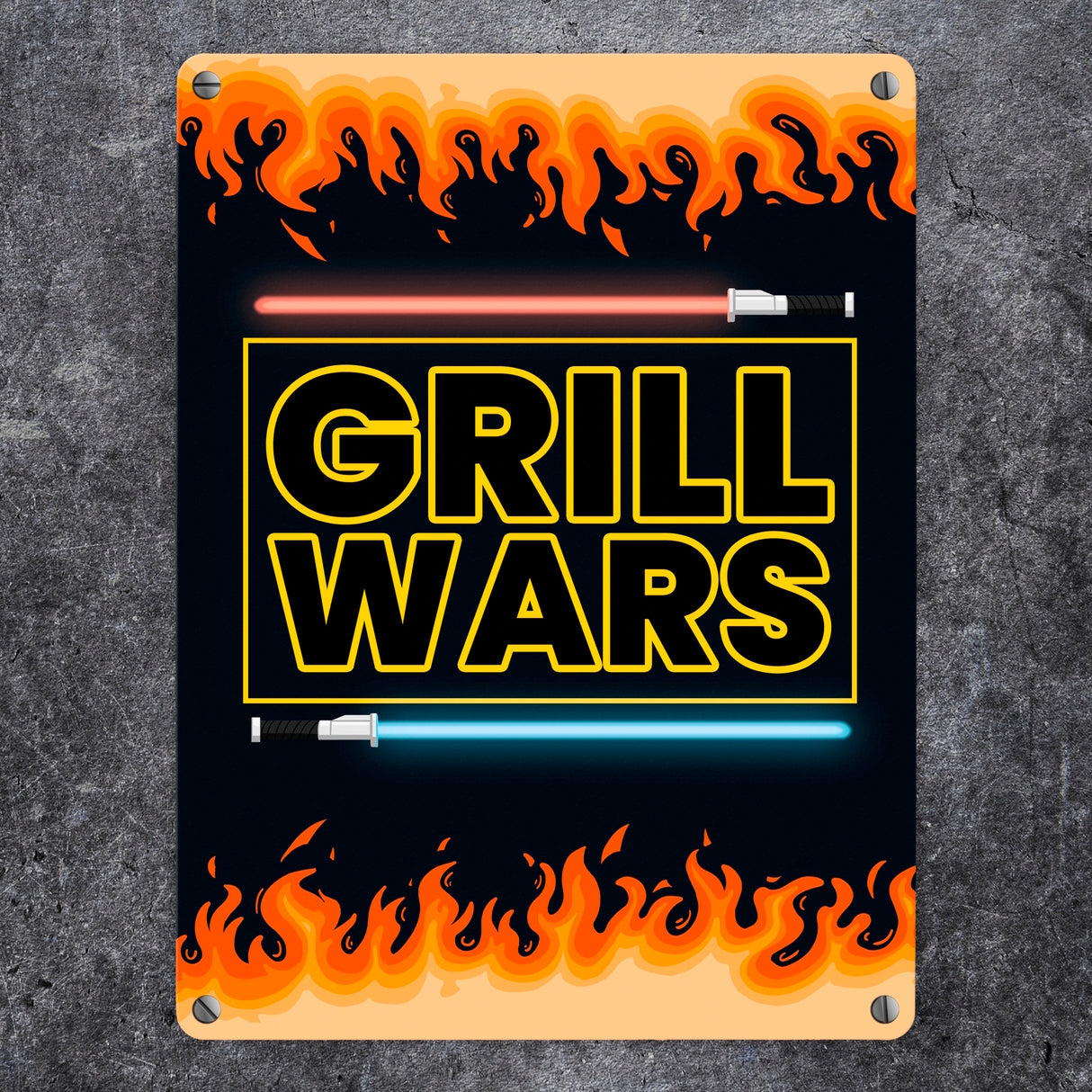 Grill Wars Metallschild für den Grill mit Laserschwert