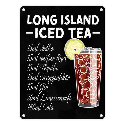 Metallschild mit Cocktailrezept für Long Island Iced Tea