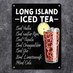 Metallschild mit Cocktailrezept für Long Island Iced Tea
