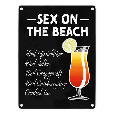 Metallschild mit Cocktailrezept für Sex on the Beach