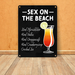 Metallschild mit Cocktailrezept für Sex on the Beach