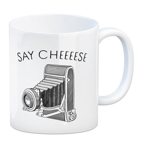 Say cheeeese Kaffeebecher für Fotografen mit Retro Kamera Motiv