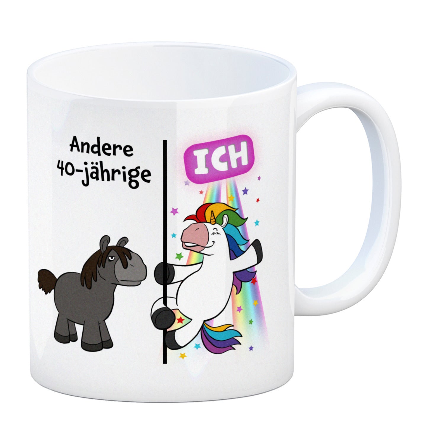 Lustiger 40. Geburtstag Kaffeebecher Mit Einhorn-Motiv – Schwarzer Becher Mit Witzigem Spruch