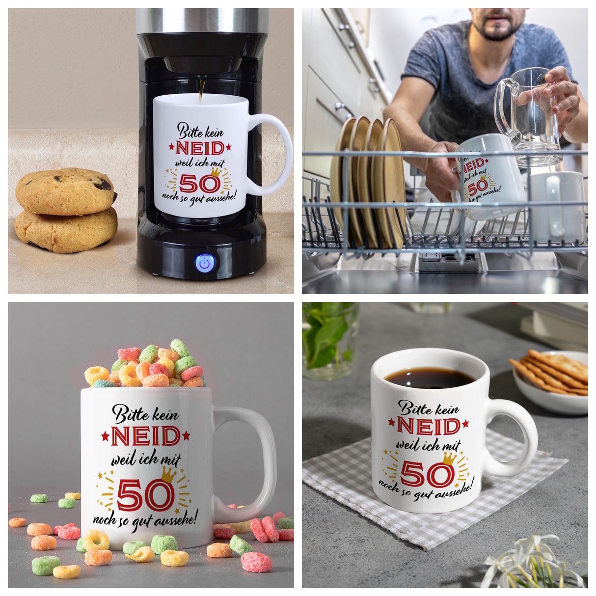 50. Geburtstag Kaffeebecher mit lustigem Spruch: Neid