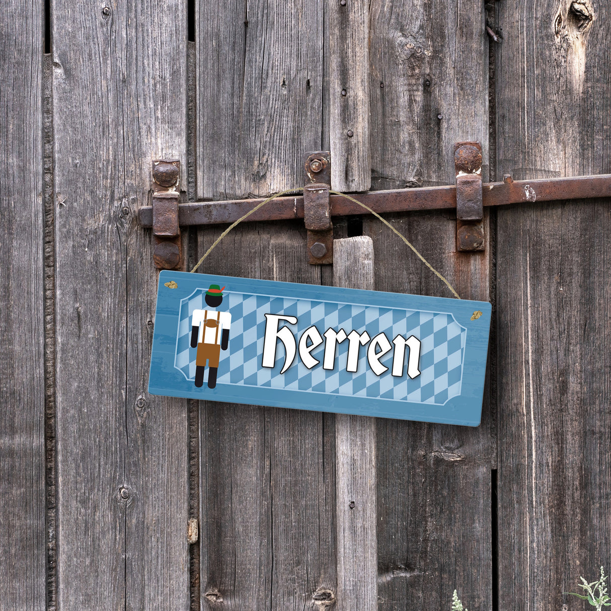 Herren Toilette Metallschild auf bayrische Art mit Lederhosen
