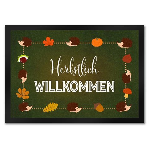 Herbstlich Willkommen Fußmatte mit süßen Igeln