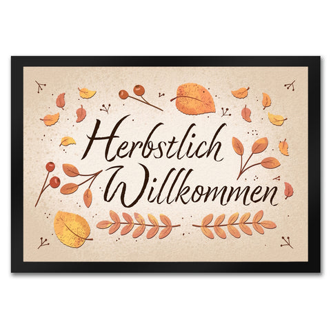 Herbstlich Willkommen Fußmatte mit bunten Blättern