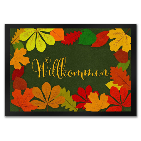 Willkommen Herbst Fußmatte mit Laubkranz