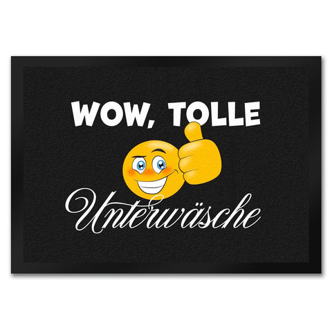 Wow tolle Unterwäsche Fußmatte mit grinsendem Emoticon