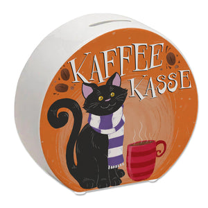 Herbstliche Kaffeekasse Spardose mit schwarzer Katze