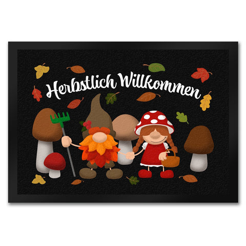 Herbstlich Willkommen Fußmatte mit Waldgnomen