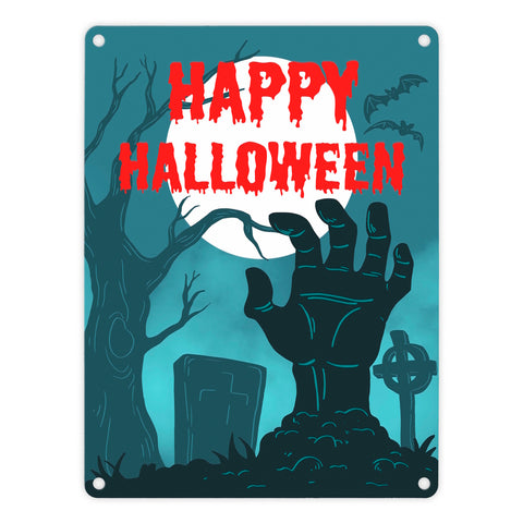 Happy Halloween Friedhof Metallschild mit Zombiehand