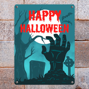 Happy Halloween Friedhof Metallschild mit Zombiehand