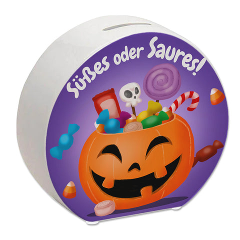 Süßes oder Saures Halloween Spardose mit lustigem Kürbis