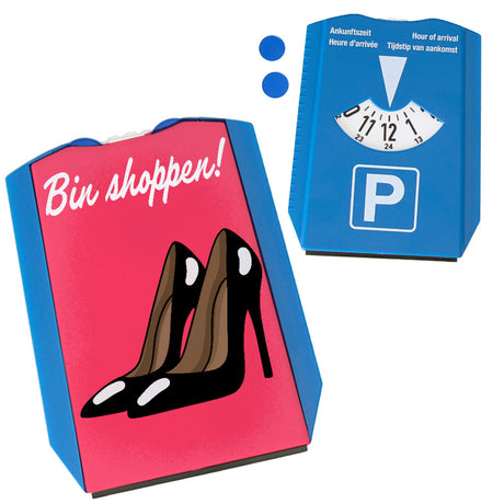 Bin Shoppen Parkscheibe mit High Heels-Motiv und 2 Einkaufswagenchips