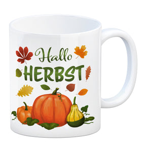 Hallo Herbst Kaffeebecher mit hübschen Kürbissen