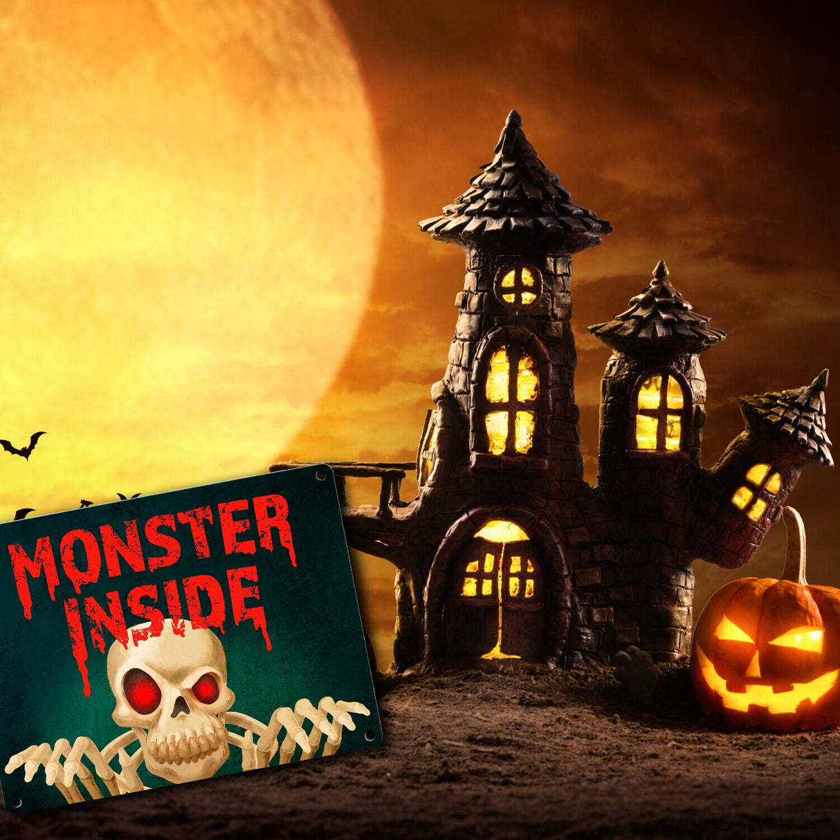 Monster Inside Halloween Metallschild mit gruseligem Skelett Motiv