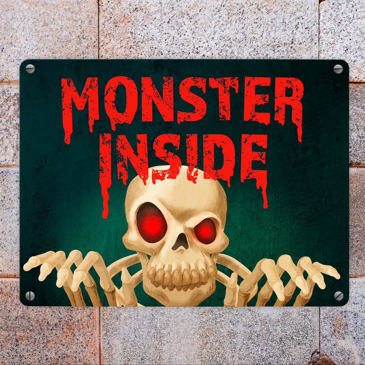 Monster Inside Halloween Metallschild mit gruseligem Skelett Motiv