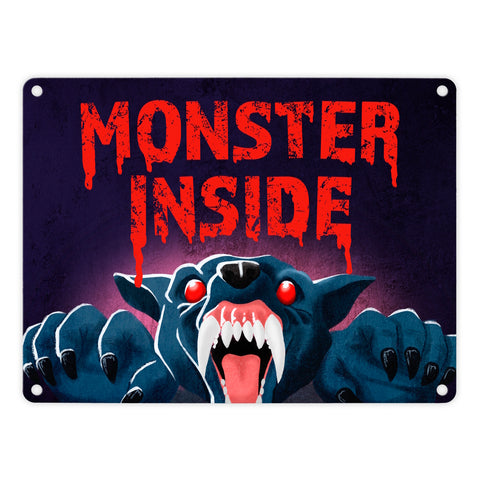 Monster Inside Halloween Metallschild in 15x20 cm mit gruseligem Werwolf Motiv