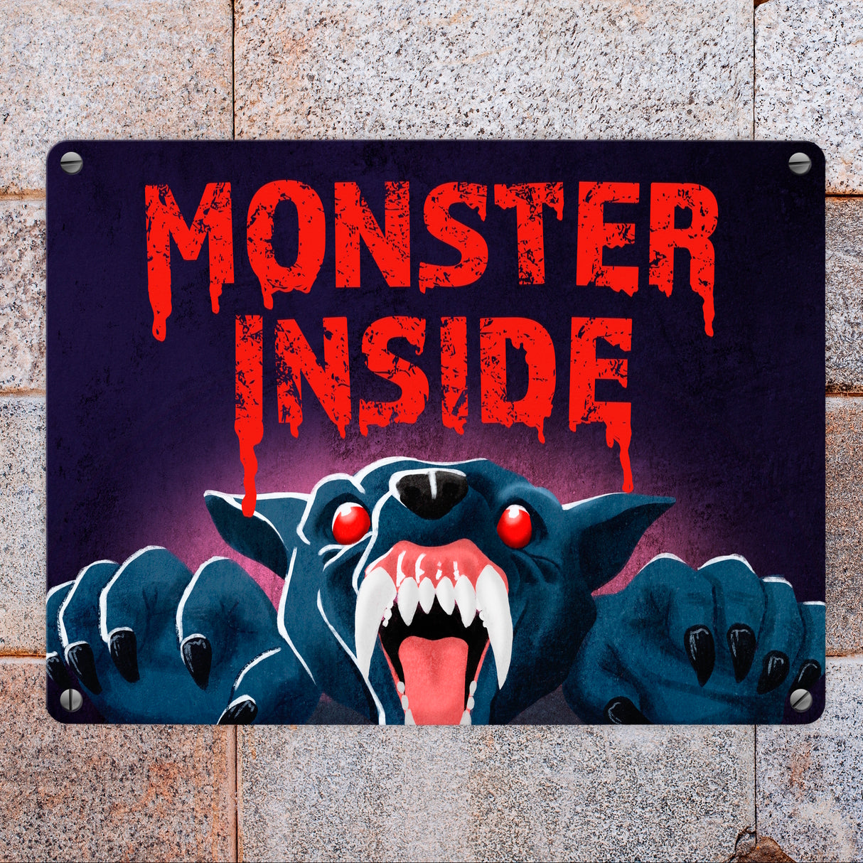 Monster Inside Halloween Metallschild in 15x20 cm mit gruseligem Werwolf Motiv