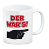 Der war’s Kaffeebecher mit beschuldigender Hand