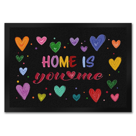 Home ist you and me Fußmatte mit bunten Herzen