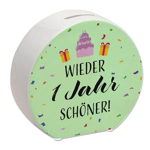 Wieder 1 Jahr schöner! Spardose mit Konfetti und Torte