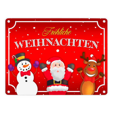 Fröhliche Weihnachten Metallschild mit Weihnachtsfiguren