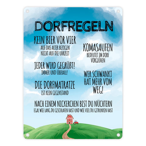 Dorfregeln für Dorfkinder Metallschild