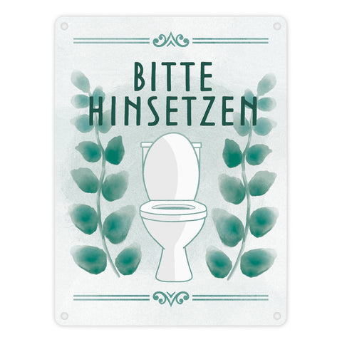 Bitte hinsetzen Toiletten Metallschild mit floralem Muster