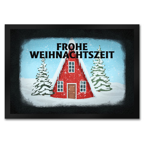 Frohe Weihnachtszeit Schneehütte Fußmatte