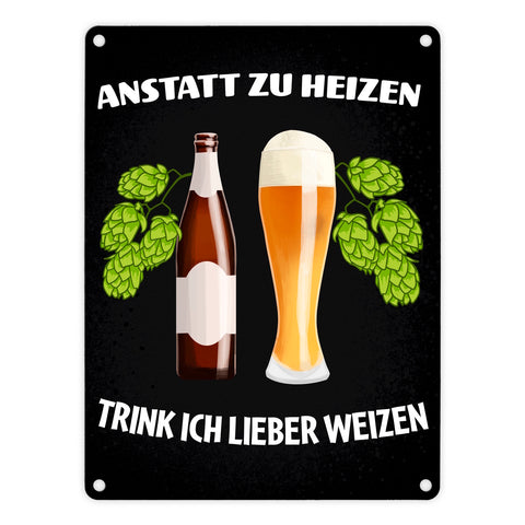 Anstatt zu heizen trink ich lieber Weizen Metallschild