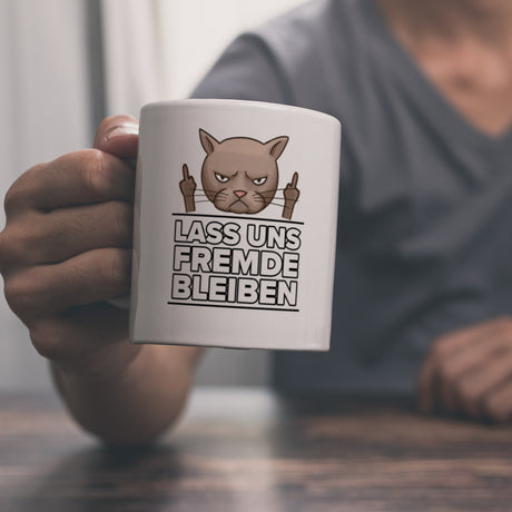 Lass uns Fremde bleiben mit Katze Kaffeebecher
